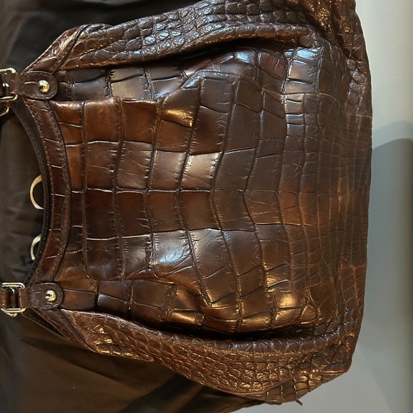 Large genuine crocodile dark cognac Gucci Sukey. Rare! - Picture 11 of 12